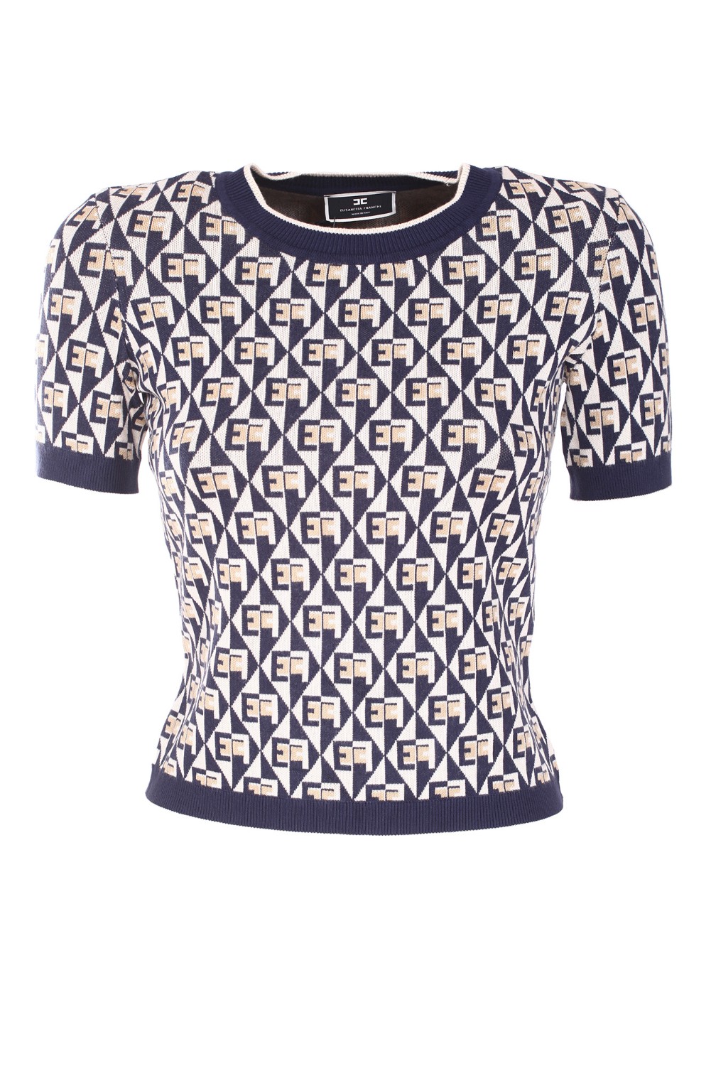 shop ELISABETTA FRANCHI Saldi Pull: Elisabetta Franchi T-shirt in maglia con disegno a rombi.
Girocollo.
Maniche corte.
Vestibilità aderente.
Composizione: 94% viscosa 6% Elastane.
Made in Italy.. MK77Q26E2-AW3 number 1611108